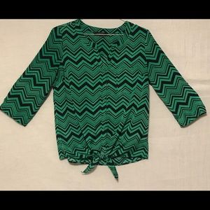 The Limited Green and Black Chevron Tie Front Top